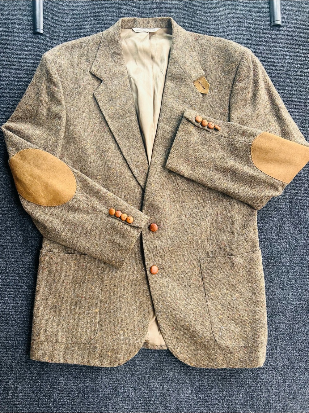 • Vintage Stafford 100% Virgin Wool Tweed Blazer 42R Elbow Patches